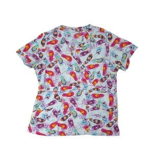 UA FLEX Lavendar Flip Flop Print Scrub Top Size Medium